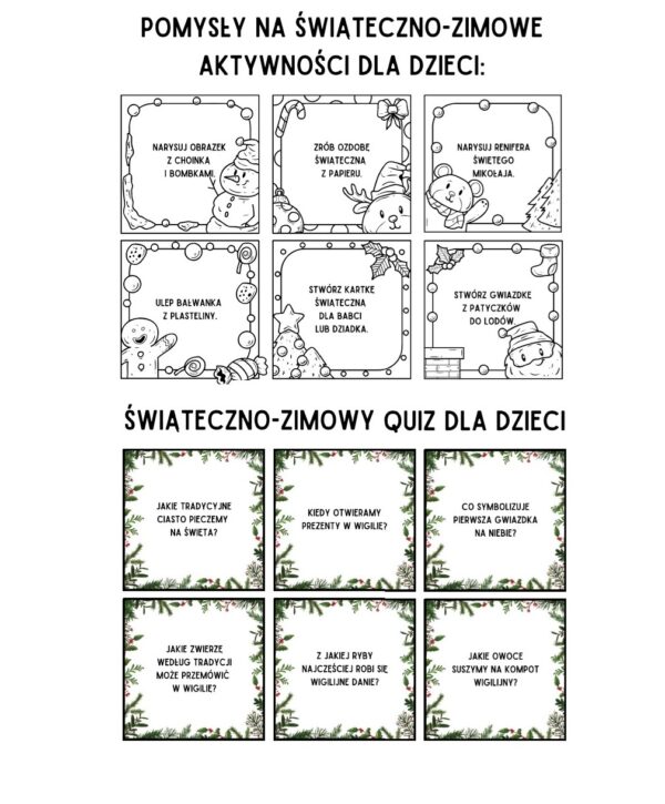 Zimowo- świąteczne inspiracje i quiz (11 stron) pdf