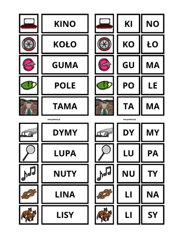 wyrazy dwusylabowe - sylaby (30 stron) pdf