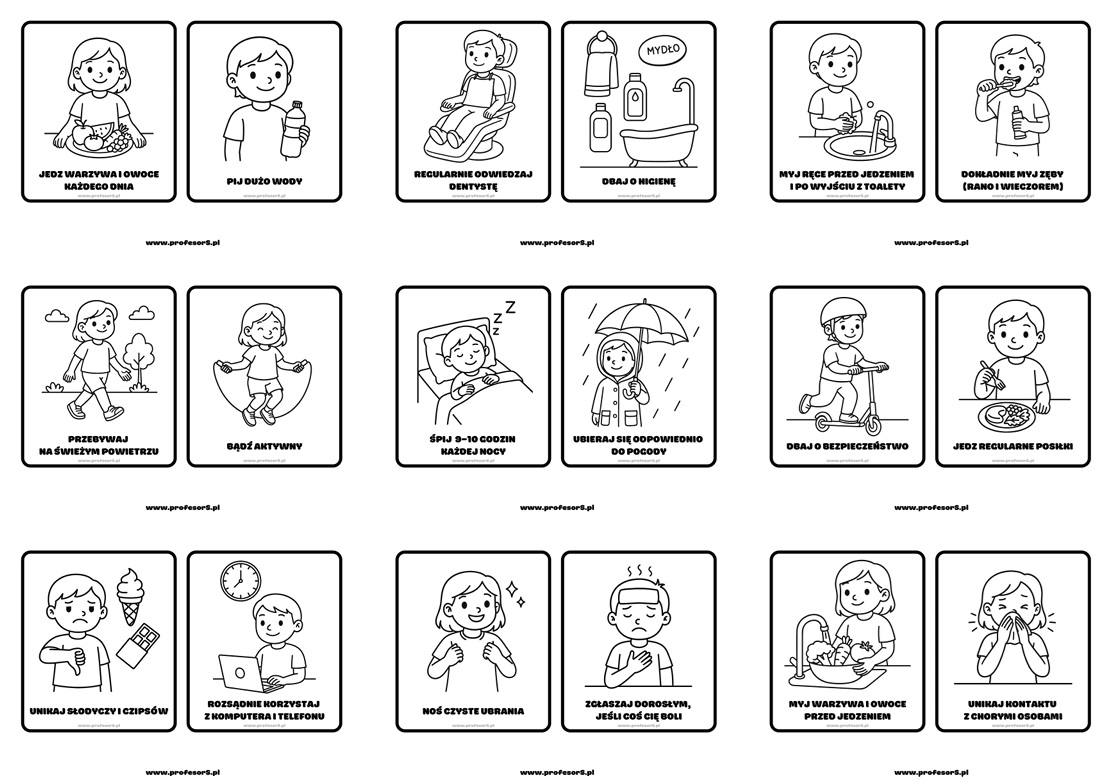 Jak dbać o zdrowie? obrazki i kolorowanki (18 stron) pdf - obrazek 3